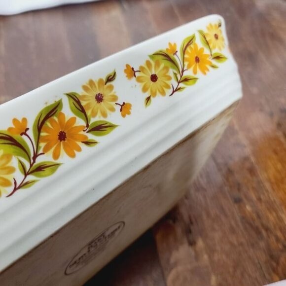 Vintage MCM 1970's Capri Bake Serve n Store Augratin Orange Flower Baking Dish - Picture 12 of 12